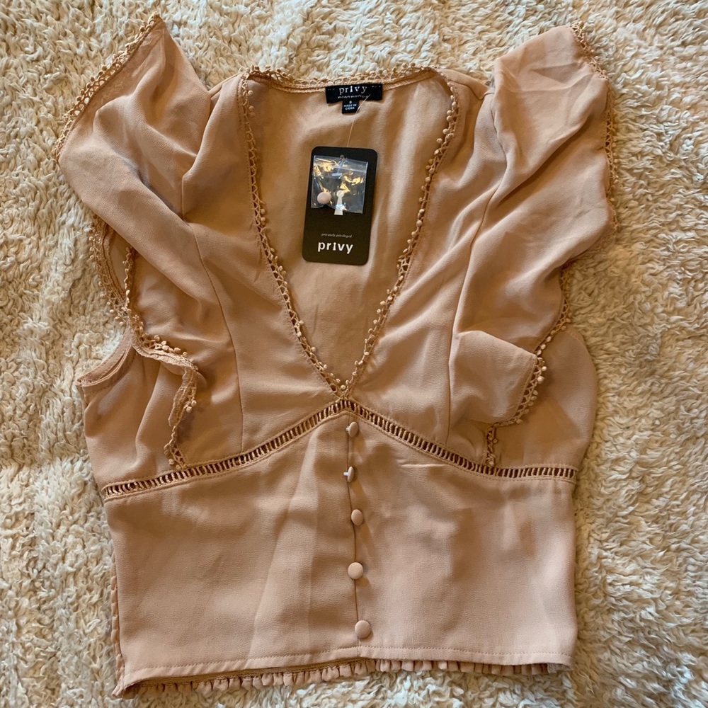 Taupe mesh crop top